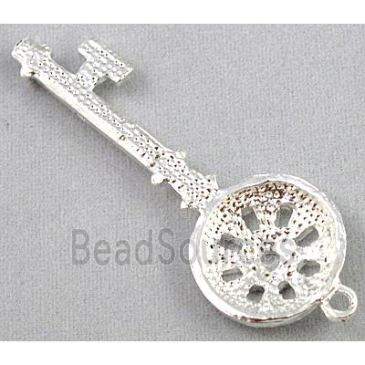 alloy pendant with rhinestone, key, silver