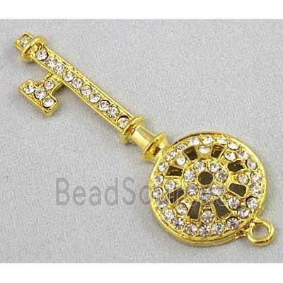 alloy pendant with rhinestone, key, gold