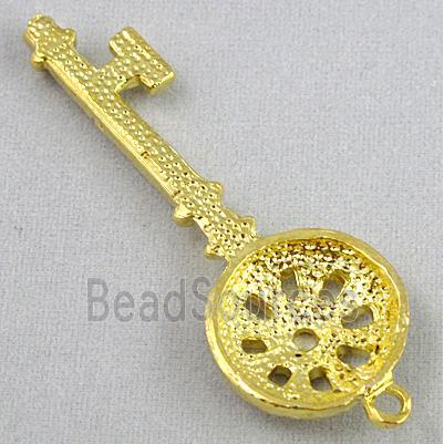 alloy pendant with rhinestone, key, gold