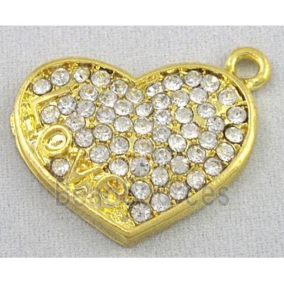 alloy pendant with rhinestone, heart, gold