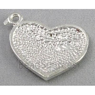 alloy pendant with rhinestone, heart, silver