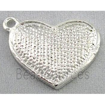 alloy pendant with rhinestone, heart, silver