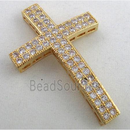 bracelet bar, cross, copper bead with zircon rhinestone, gold