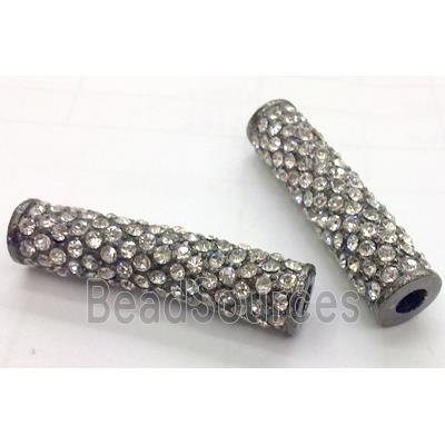 bracelet spacer, alloy tube with Rhinestone, black