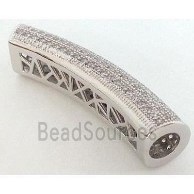 copper tube beads pave zircon, platinum plated