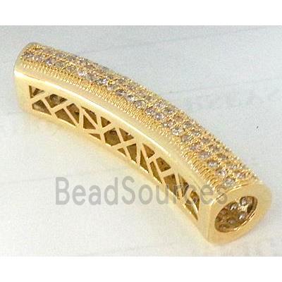 copper tube beads pave zircon, gold plated