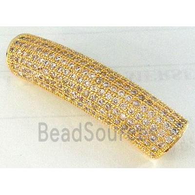 copper tube beads pave zircon, gold plated