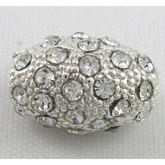 alloy bead, pave rhinestone, oval, silver