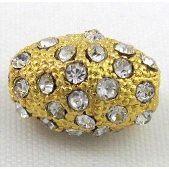 alloy bead, pave rhinestone, oval, gold