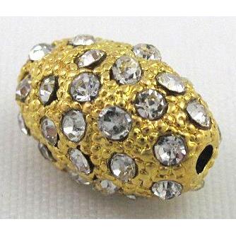 alloy bead, pave rhinestone, oval, gold