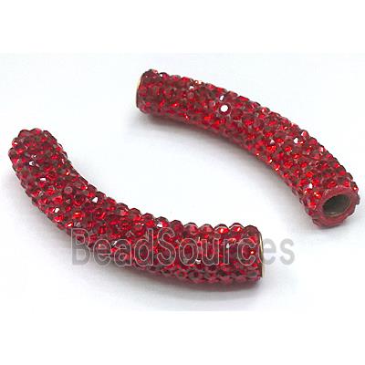 polymer clay paved rhinestone, curved sideways, red