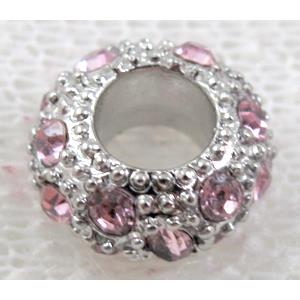 alloy bead with rhinestone, platinum plated