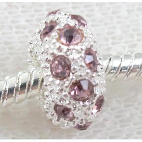 alloy bead with rhinestone, silver plated