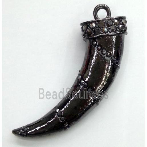 alloy horn pendant with rhinestone, black