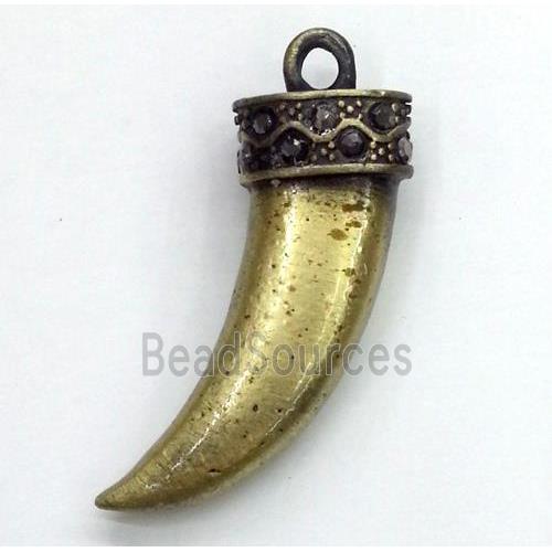 alloy horn pendant with rhinestone, bronze