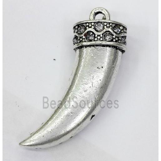 alloy horn pendant with rhinestone, antique silver