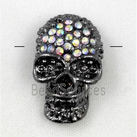 alloy skull beads with AB-color rhinestone, black