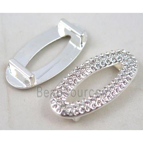 bracelet bar, alloy bead paved with rhinestone, silver plated