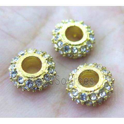 alloy spacer bead with rhinestone, rondelle, gold plated