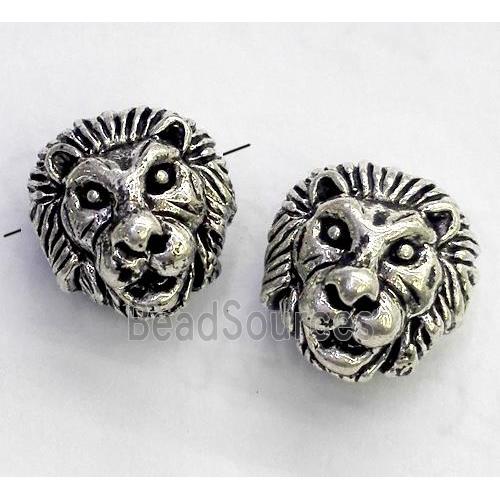 alloy spacer bead, lion head, antique silver