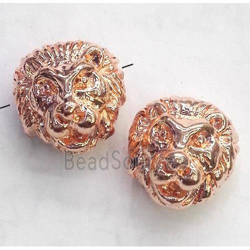 alloy spacer bead, lion head, rose gold plated