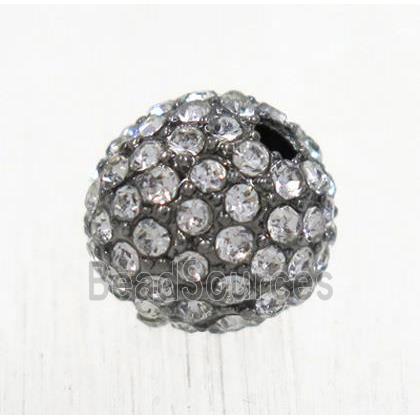 round Alloy beads with white rhinestone, gunmetal, black plated