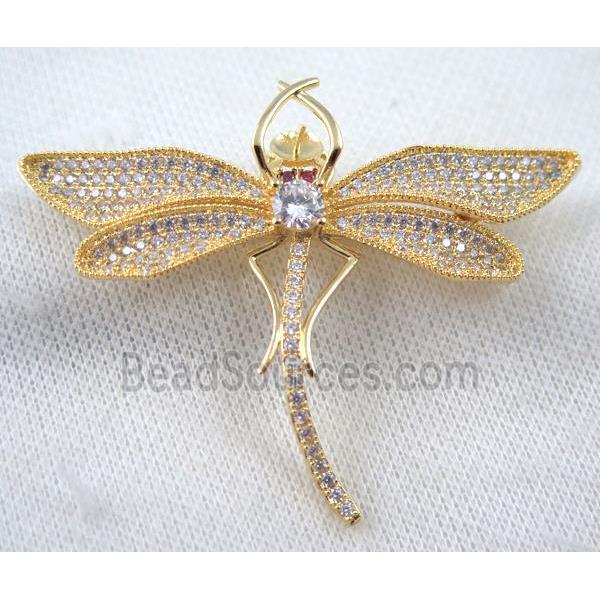 copper dragonfly brooch paved zircon, gold plated