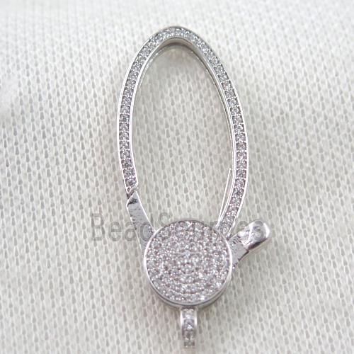 copper Lobster Clasp paved zircon, platinum plated