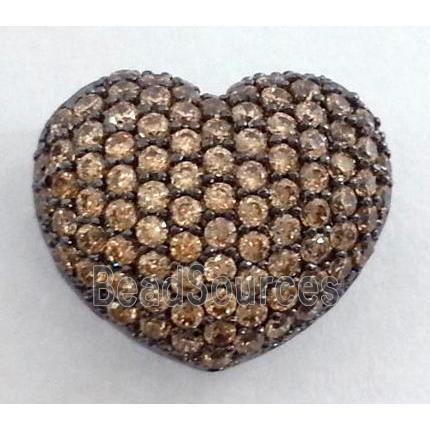 paved gold zircon copper bead, heart, black plated