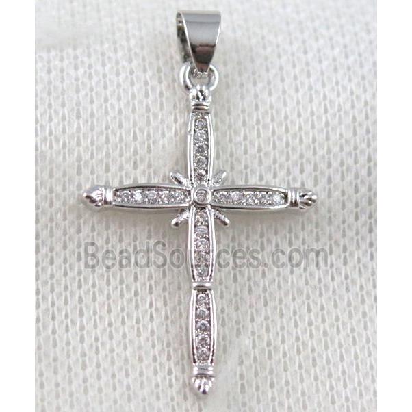 copper cross pendant paved zircon, platinum plated