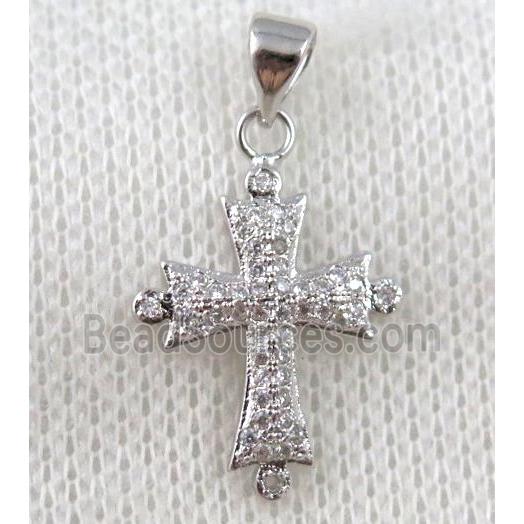 copper cross pendant paved zircon, platinum plated