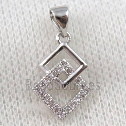 copper pendant paved zircon, double square, platinum plated