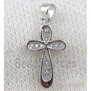 copper cross pendant paved zircon, platinum plated