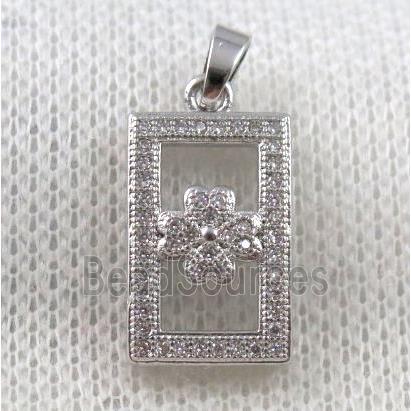 copper rectangle pendant paved zircon, platinum plated