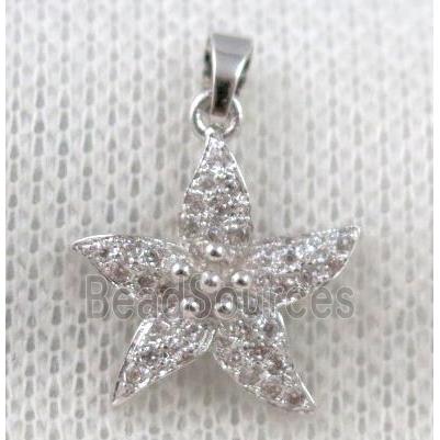 copper star pendant paved zircon, platinum plated