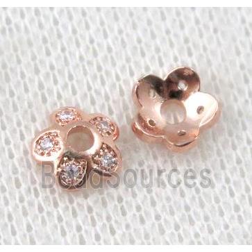 copper beadcaps paved zircon, rose gold