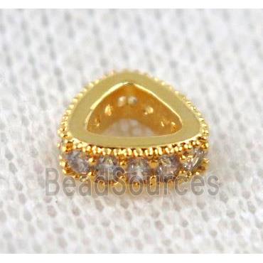 copper triangle beads paved zircon, gold plated