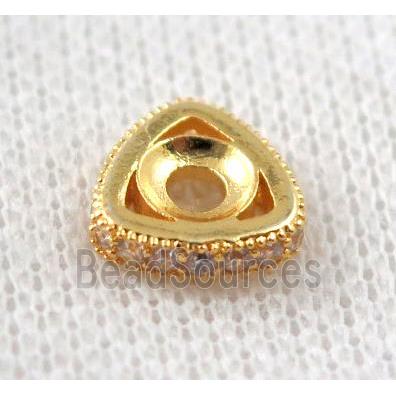 copper triangle bead paved zircon, gold plated