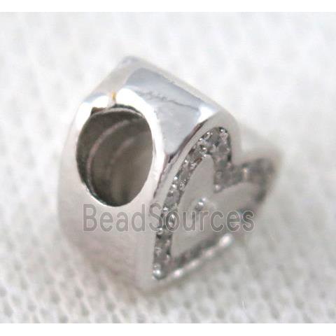 copper heart bead paved zircon, platinum plated