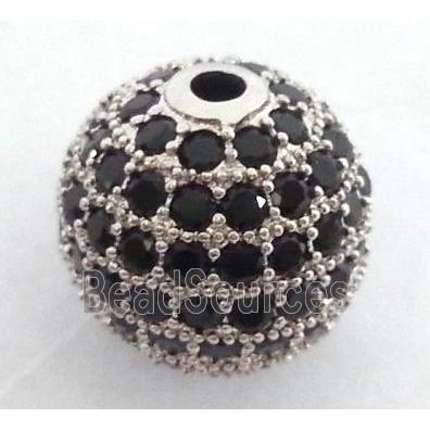 paved zircon copper bead, round, platinum plated