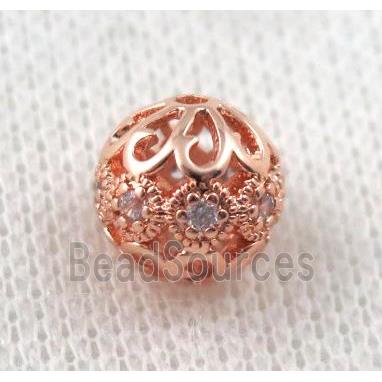 round copper bead paved zircon, hollow, rose gold