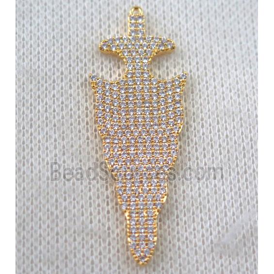 copper arrowhead pendant paved zircon, gold plated