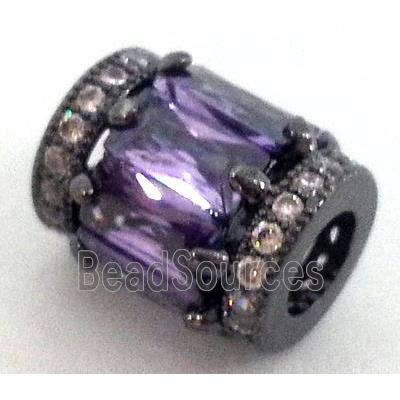 paved zircon copper spacer bead, purple, black plated