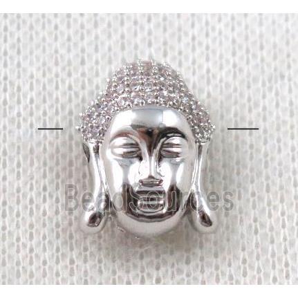 copper buddha beads paved zircon, platinum plated