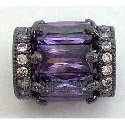 paved zircon copper spacer bead, purple, black plated