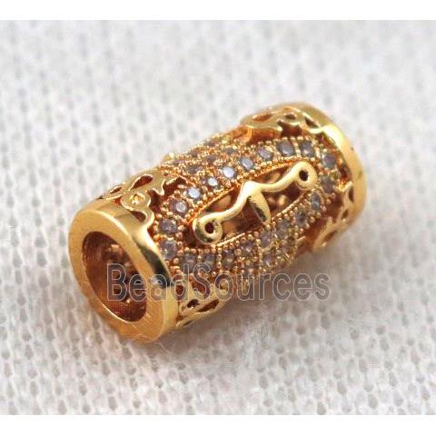 copper tube beads paved zircon, gold plated