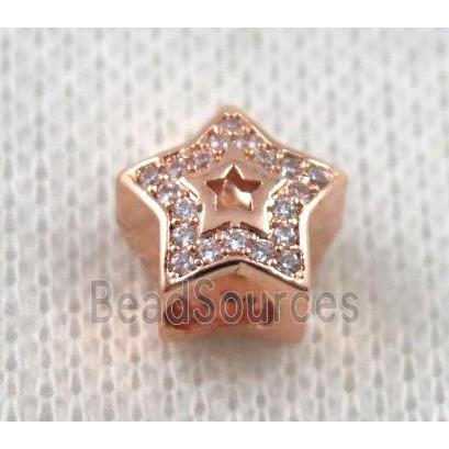 copper star bead paved zircon, rose gold