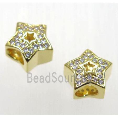 European style copper star bead paved zircon, gold plated