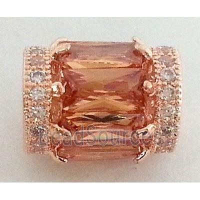 paved zircon copper spacer bead, golden, red copper plated