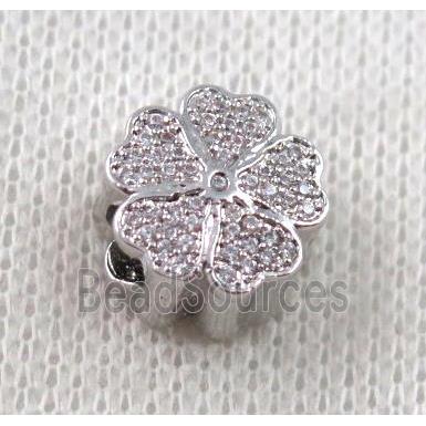 copper flower bead paved zircon, platinum plated